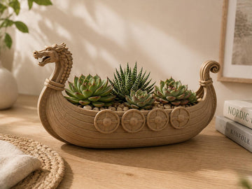 Viking Longship Home Decor - Viking Longship Planter, Norse Dragon Boat Succulent Pot, Nordic Plant