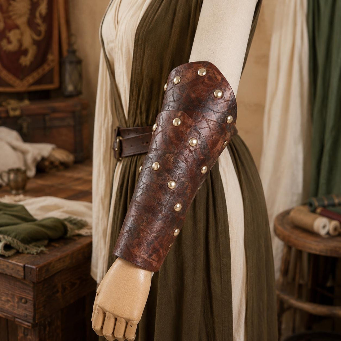 Viking Costume & LARP - Medieval Riveted Leather Bracers, Viking Warrior Arm Guards, Steampunk LARP