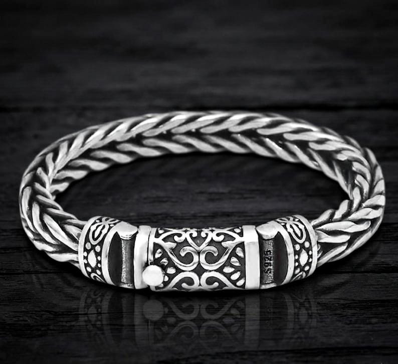 Viking Bracelet - 999 Sterling Silver Kazaziye Hand Braided Bracelet Men, Oxidized Woven Celtic
