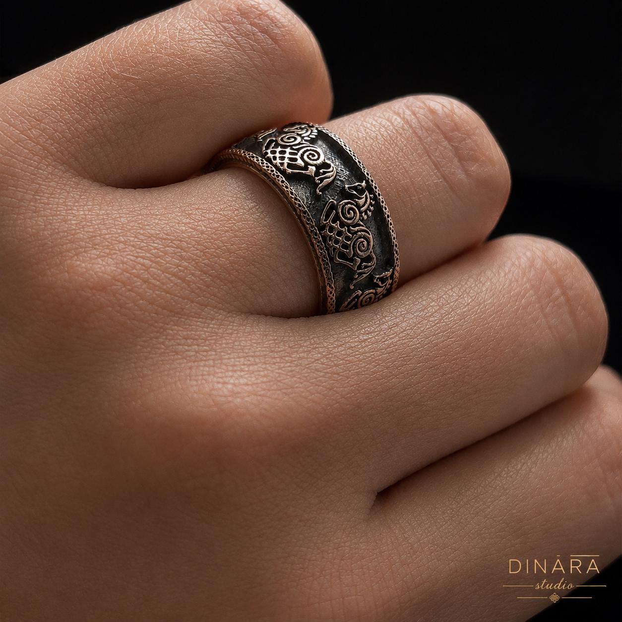 Viking Odin Ring - Sleipnir Viking Wedding Band Odin’s Eight Legged Horse Norse Rune Ring Oxidized