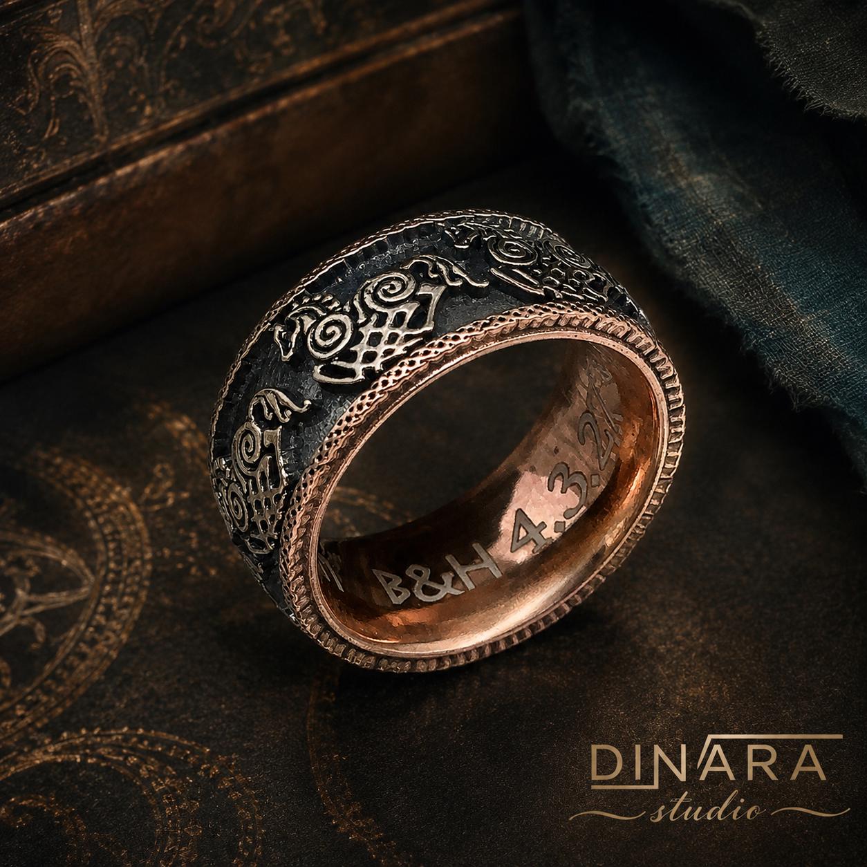 Viking Odin Ring - Sleipnir Viking Wedding Band Odin’s Eight Legged Horse Norse Rune Ring Oxidized