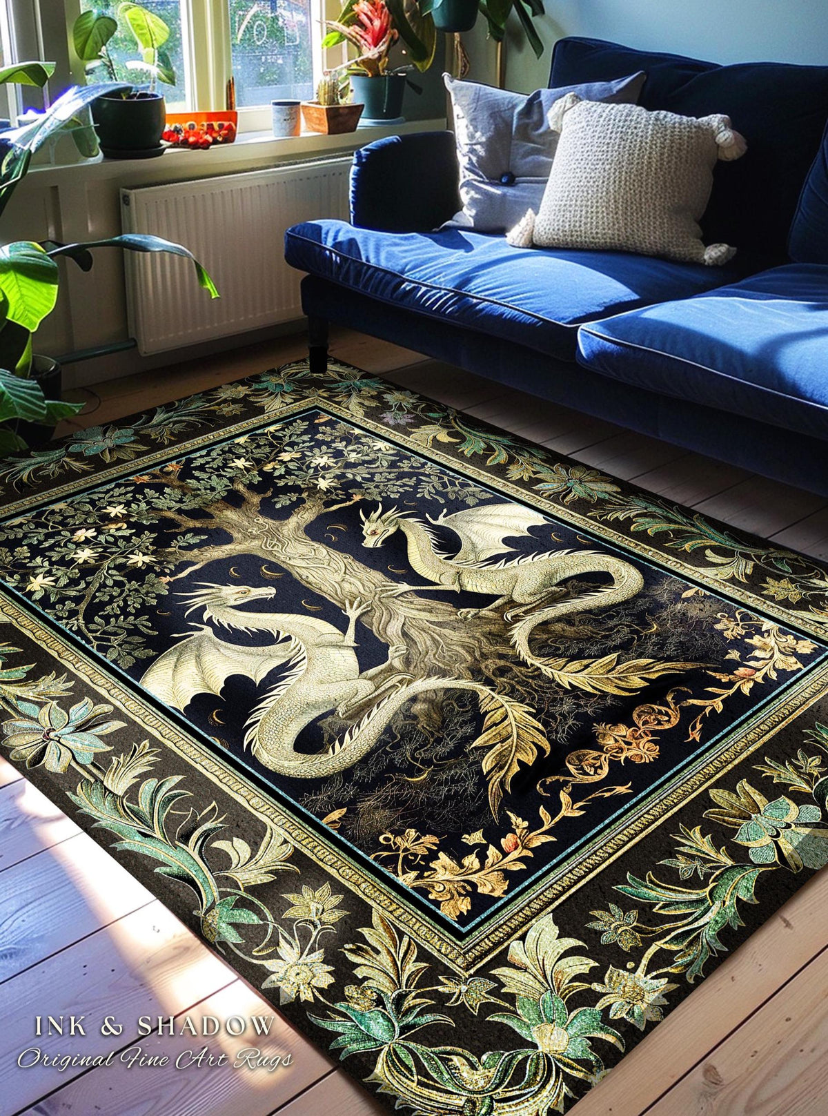 Viking Yggdrasil Tree of Life Rug - Viking Raven Rug, Yggdrasil Tree Celtic Sword Carpet, Norse