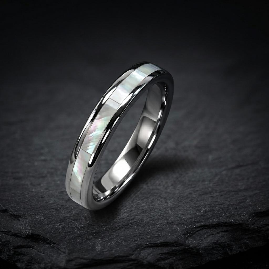 Viking Rune Ring Wood 8mm, Silver Tungsten Norse Ring for Men, Koa Wood Wedding Band, Ancient