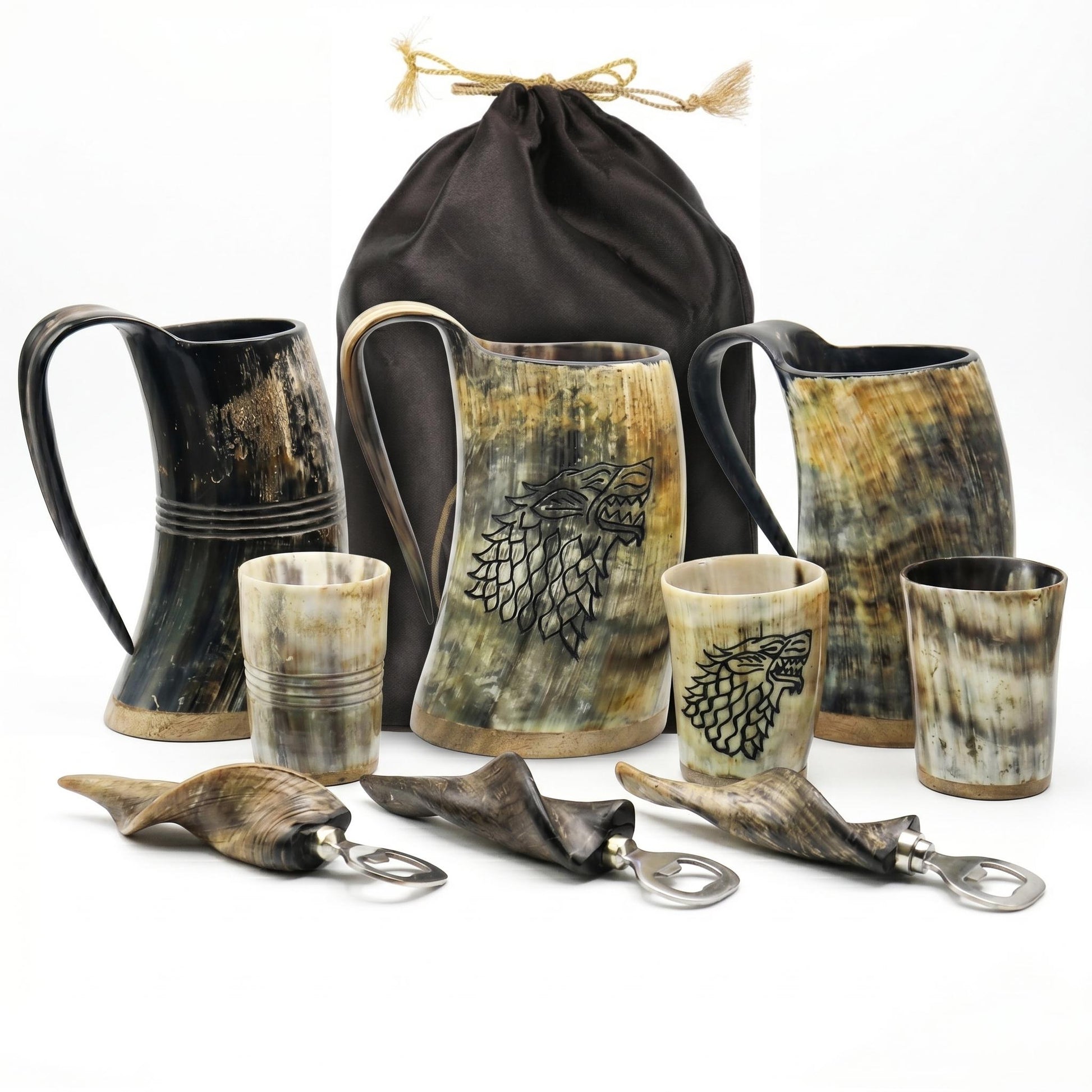 Viking Raven Mug - Authentic Drinking Horn Mug, Engraved Norse Raven Horn Tankard, Viking Mead