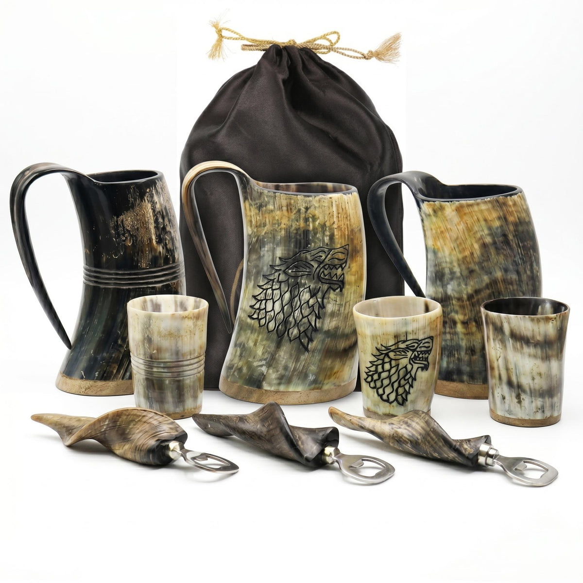 Viking Raven Mug - Authentic Drinking Horn Mug, Engraved Norse Raven Horn Tankard, Viking Mead