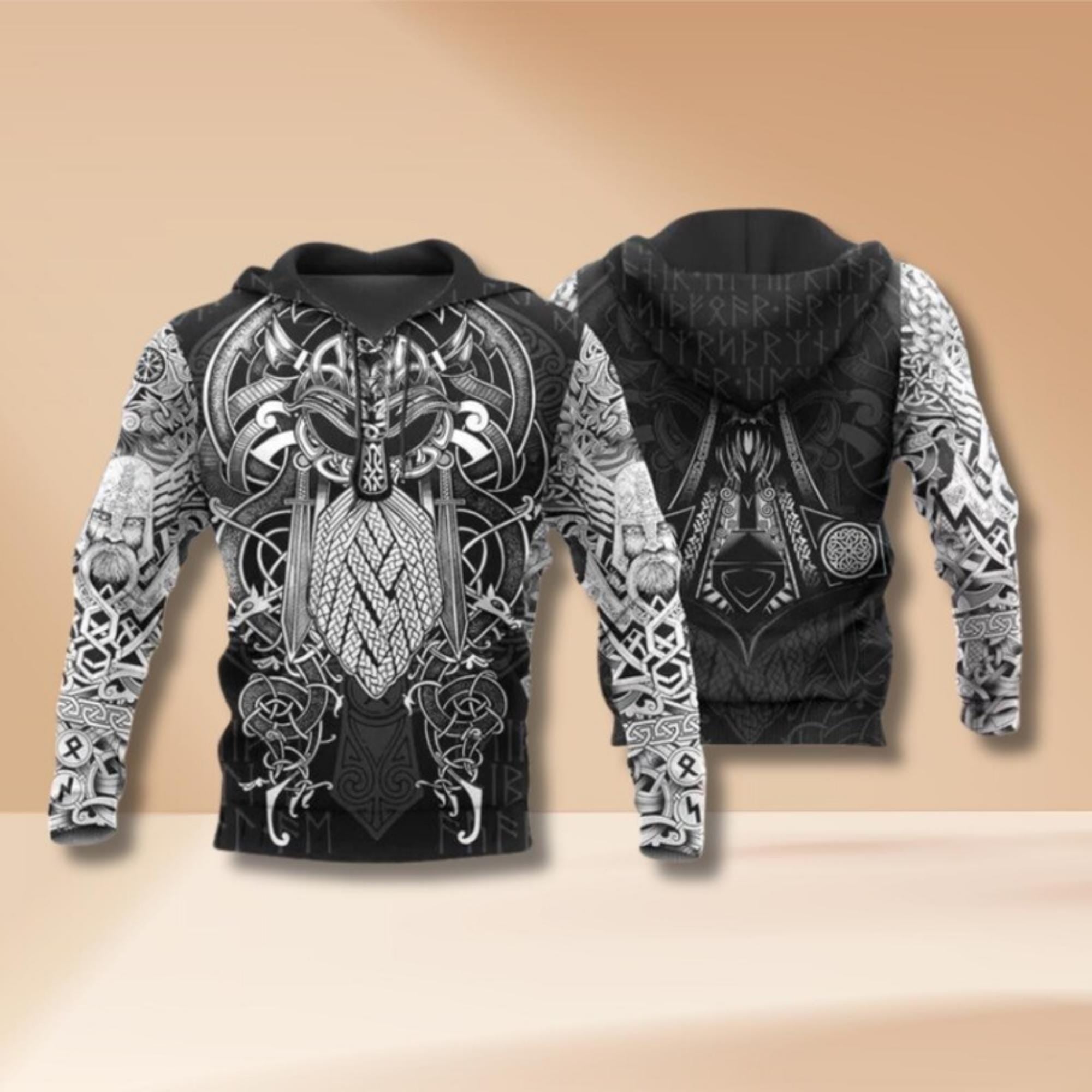Viking Odin Hoodie for Men, Norse God Warrior Pullover