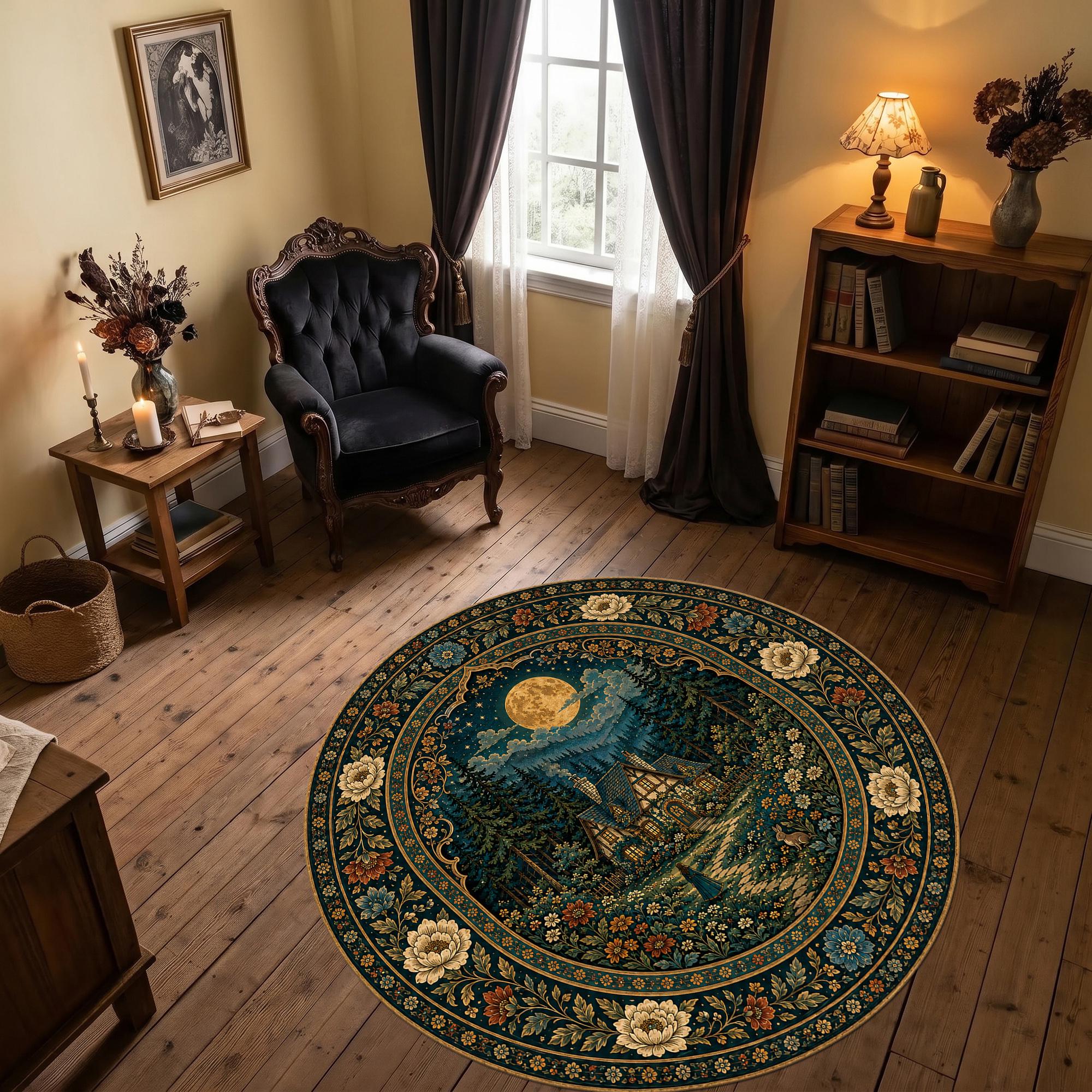Viking Wolf Rug - Nordic Wolf Round Rug, Viking Wolf Area Rug, Celtic Knot Forest Decor, Mountain