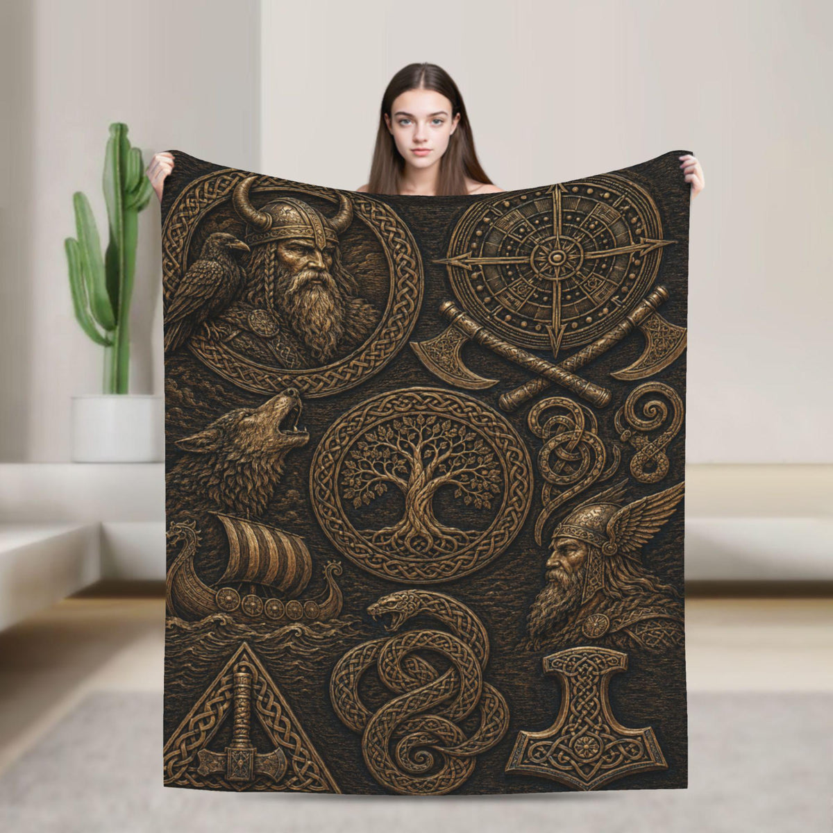 Viking Yggdrasil Tree of Life Blanket - Yggdrasil Woven Blanket, Norse Mythology Tapestry, Viking