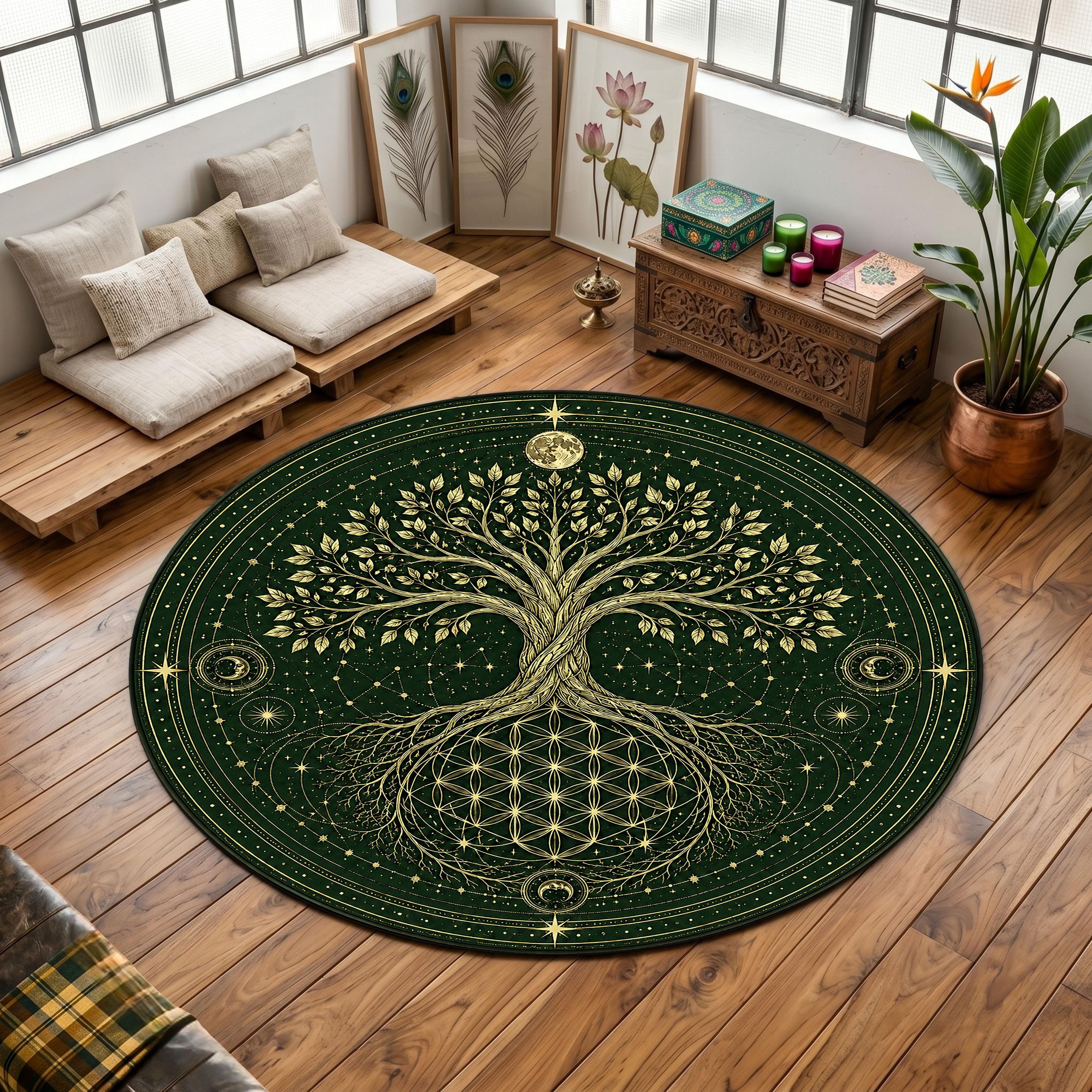 Viking Vegvisir Compass Rug - Round Viking Vegvisir Rug, Norse Compass Area Rug, Celtic Knot Nordic