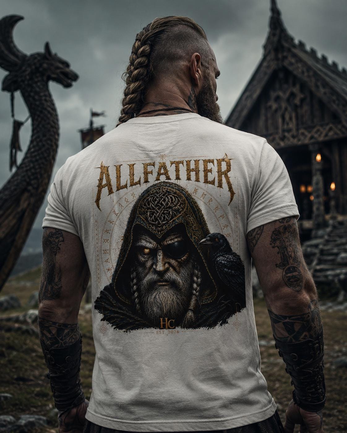 Viking Raven T-Shirt - Raven Skull Viking T-Shirt, Norse Runes Graphic Tee