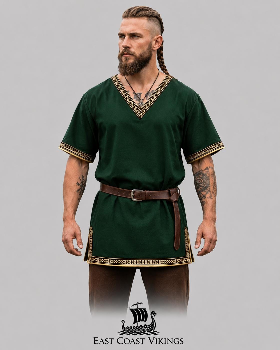 Viking T-Shirt - Embroidered Viking Tunic: Pure Lambs wool with cotton Lining, Reenactment Garb