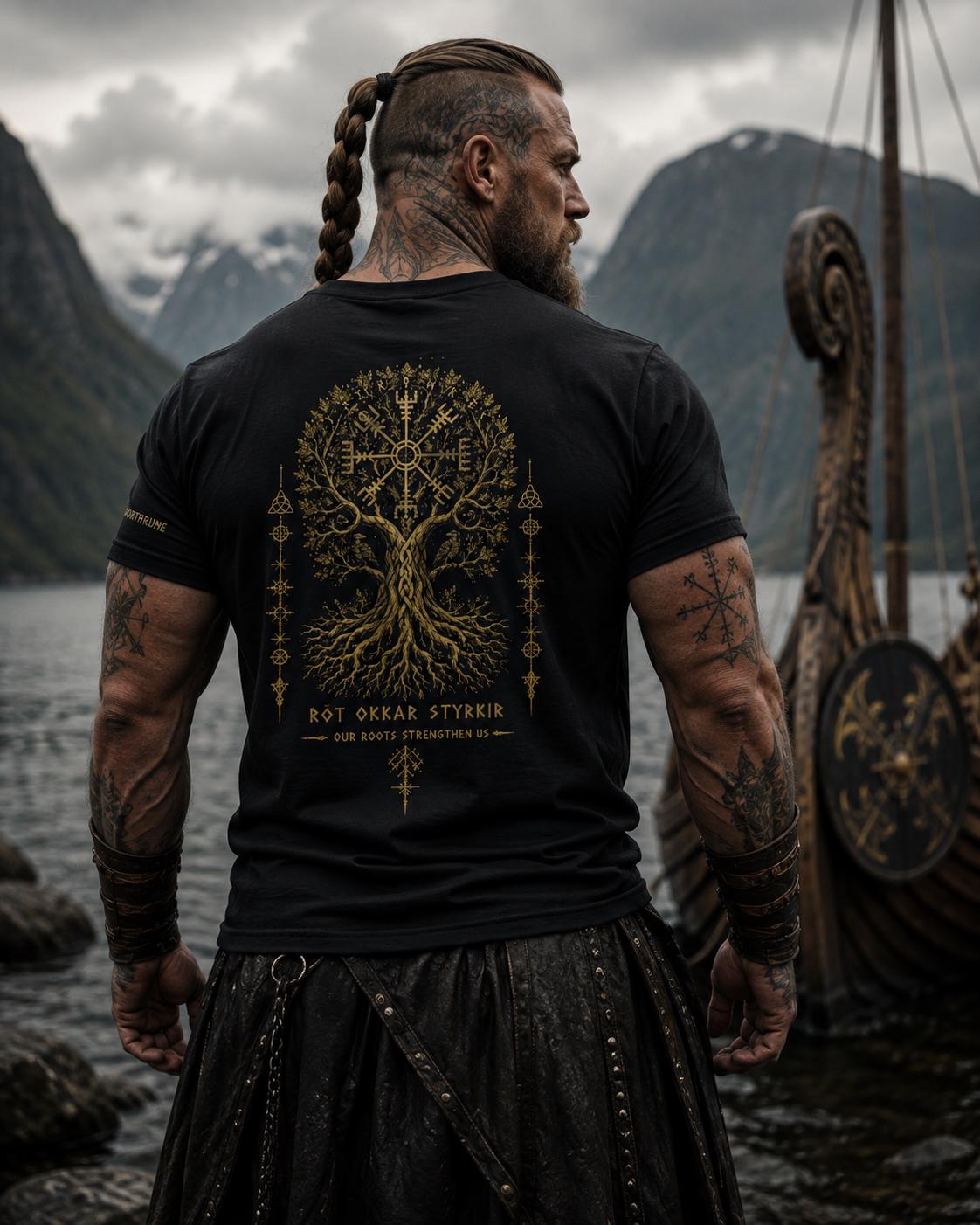 Viking Valhalla T-Shirt - Men's Viking Valhalla T-shirt, Norse Fire Warrior T-shirt, Dark Fantasy