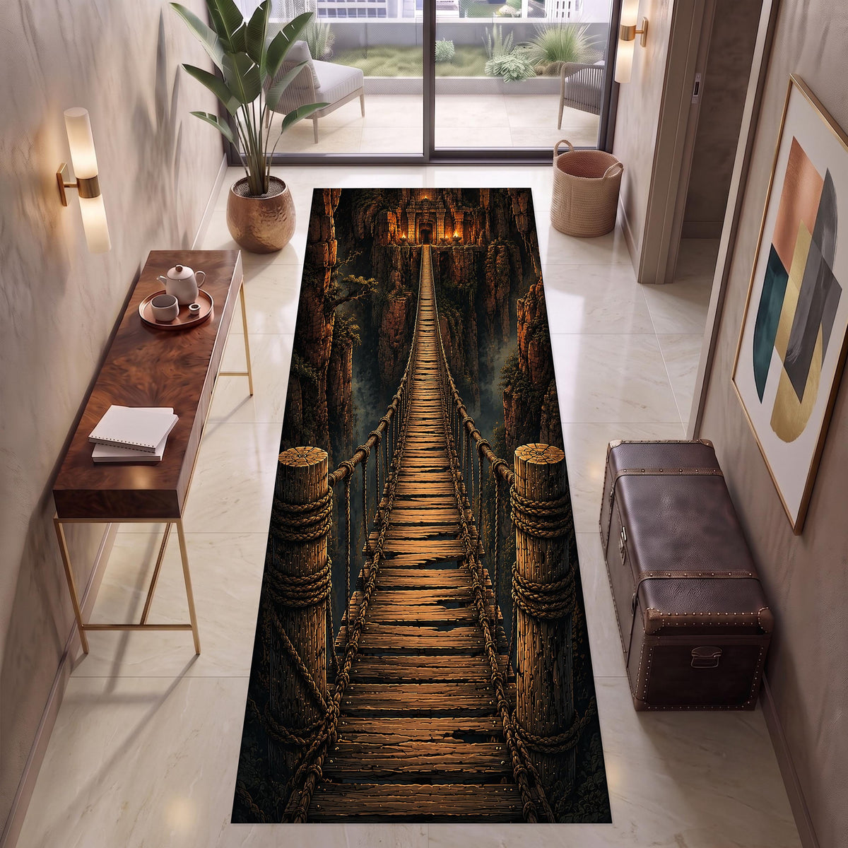 Viking Rug - Viking Axe Runner Rug: Blue Celtic Knot Carpet, Nordic Warrior Pattern, Fantasy Decor