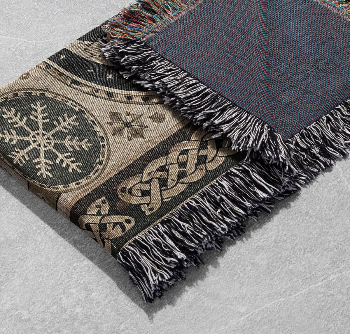 Viking Wolf Blanket - Norse Raven 100% Cotton Woven Blanket, Mythic Tree Wolf Longship Throw
