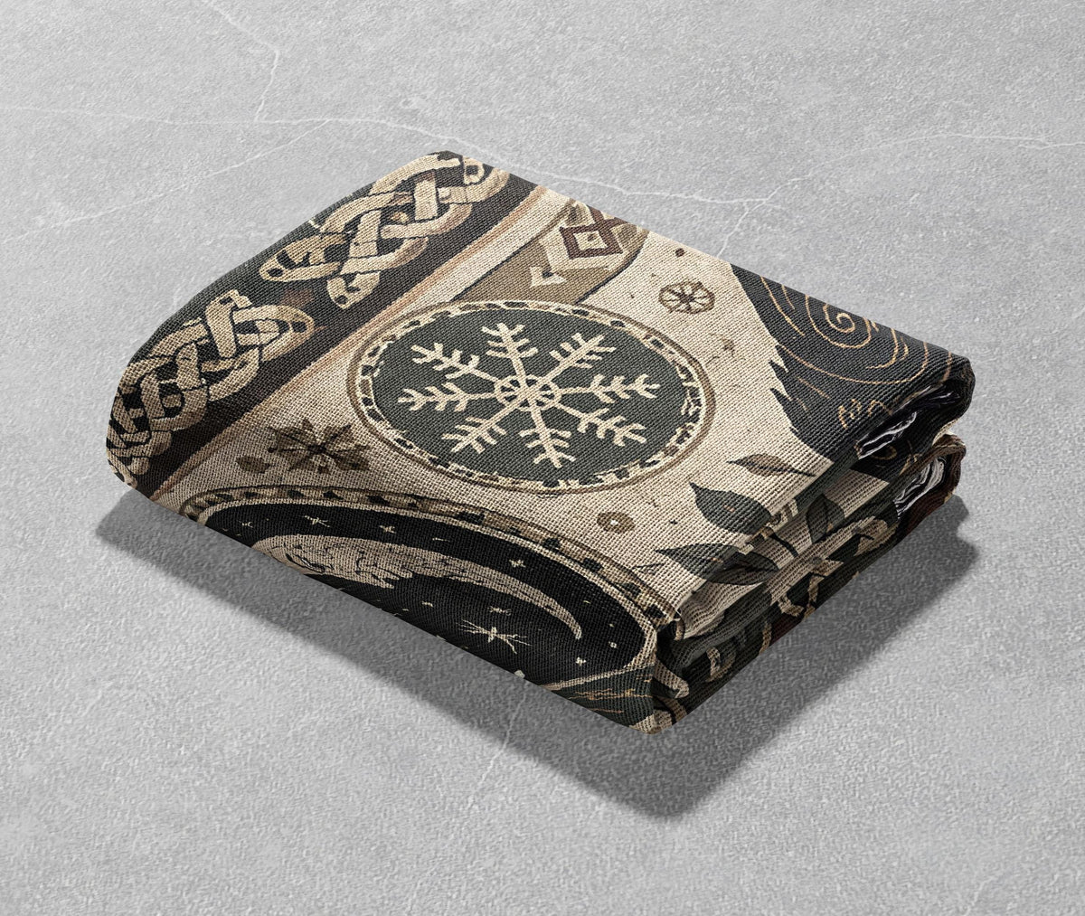 Viking Wolf Blanket - Norse Raven 100% Cotton Woven Blanket, Mythic Tree Wolf Longship Throw