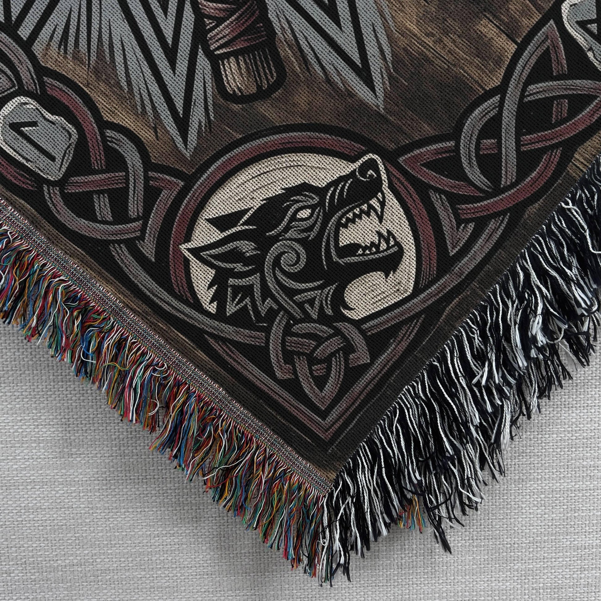Viking Blanket - Viking Axe Shield Woven Blanket, Norse Warrior Tapestry, Celtic Knotwork Throw
