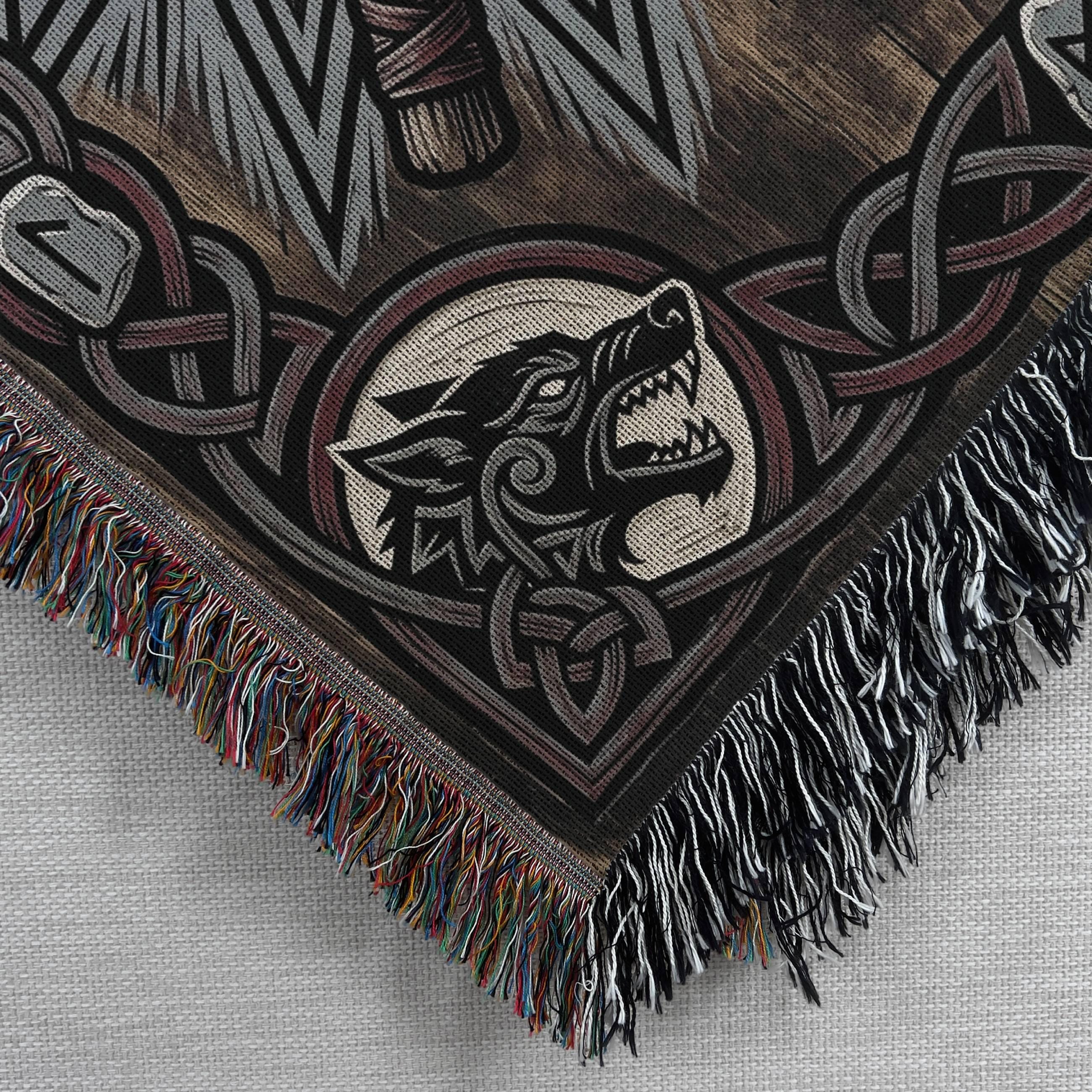 Viking Blanket - Viking Axe Shield Woven Blanket, Norse Warrior Tapestry, Celtic Knotwork Throw