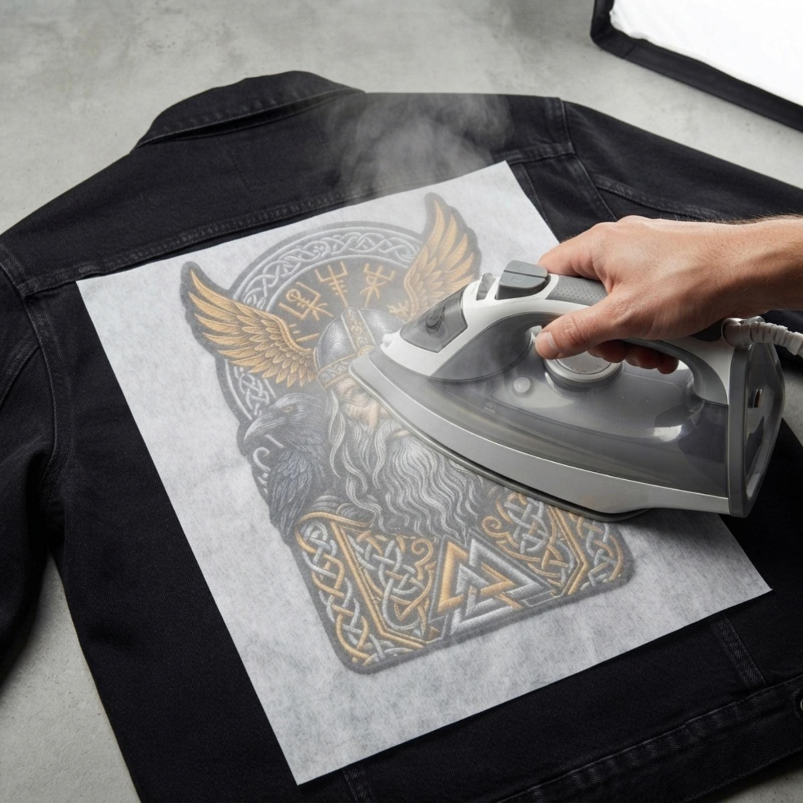 Viking Raven Jacket - Viking Warrior Raven Embroidered Patch, Norse Mythology Nordic Jacket Back