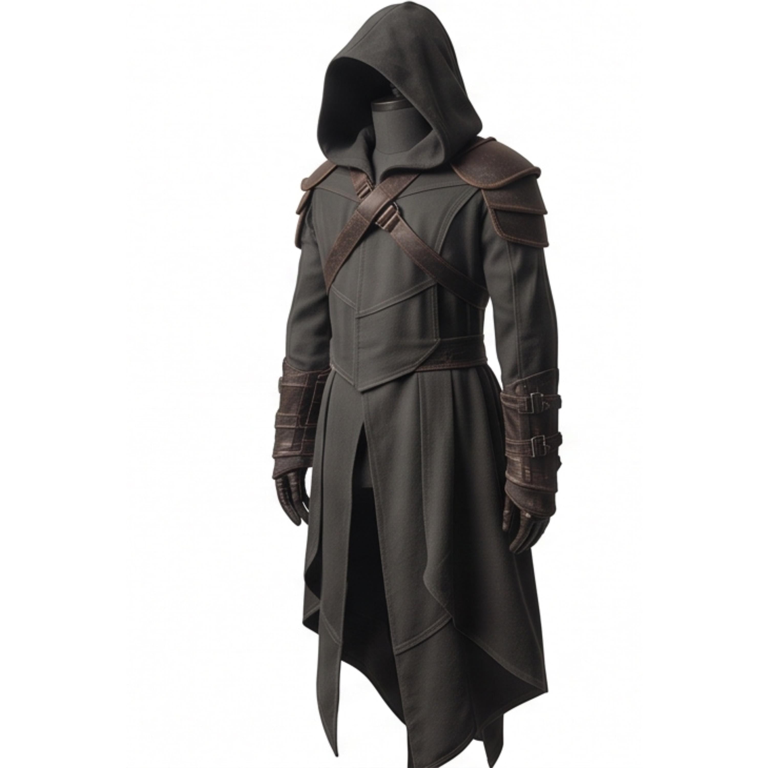 Viking Jacket - Dark Green Leather Hooded Poncho, Medieval Fantasy Cape, Viking Cloak, Renaissance