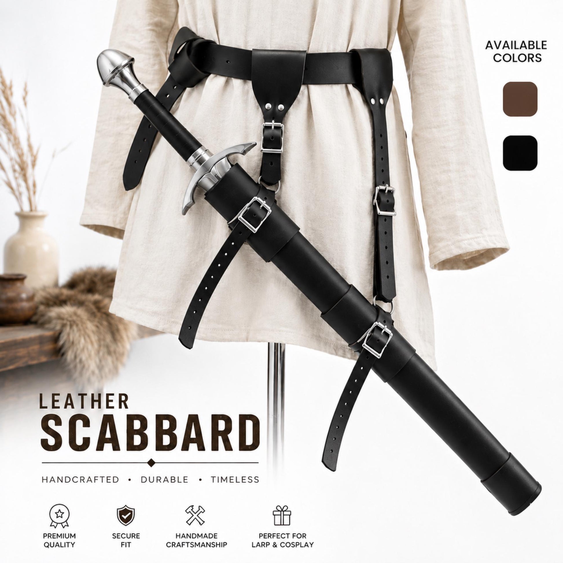 Viking Costume & LARP - Medieval Belt with Pouches for Men, Viking Leather Waist Bag Set
