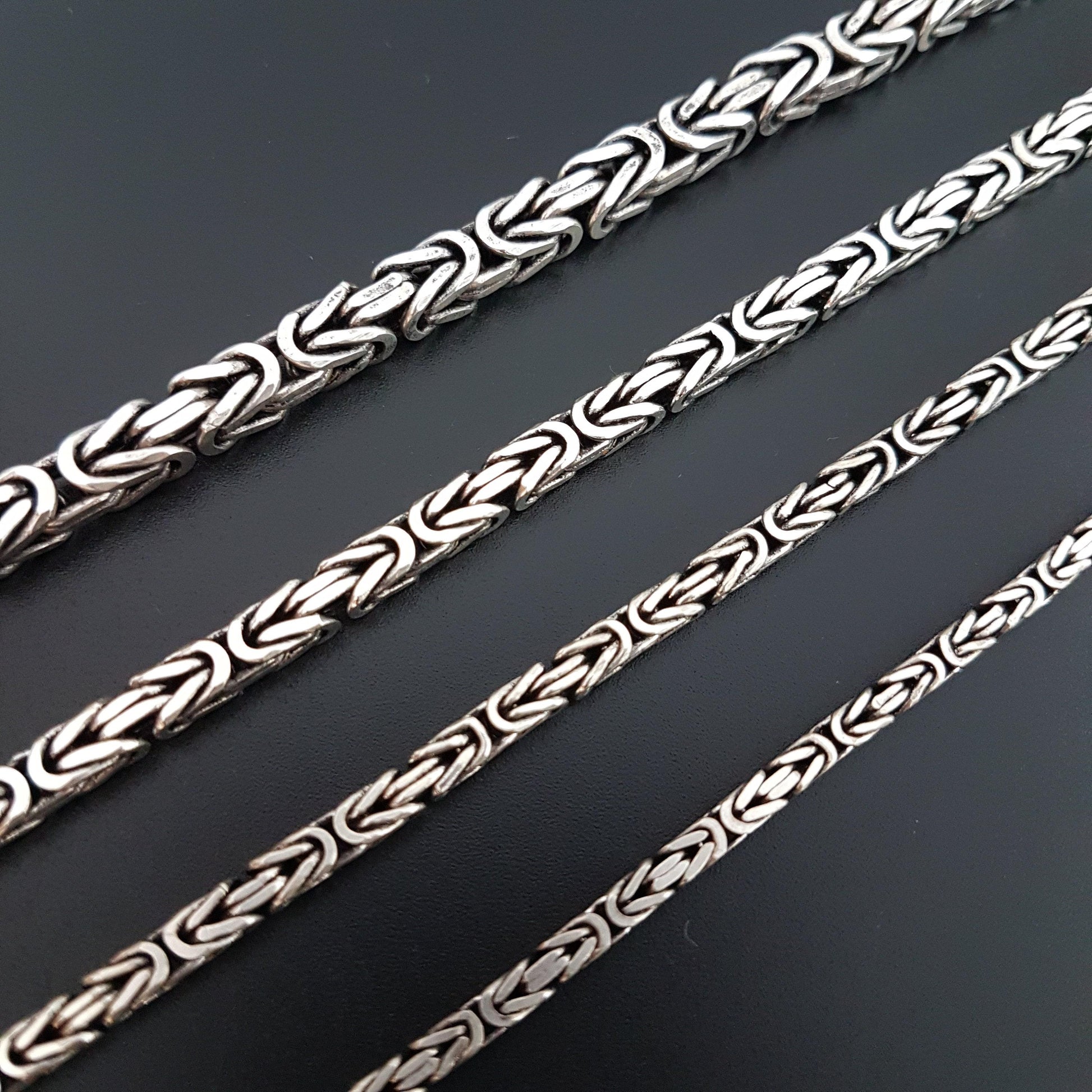 Viking Necklace - Oxidized Silver Square Byzantine Chain Necklace, 925 Sterling Silver Viking