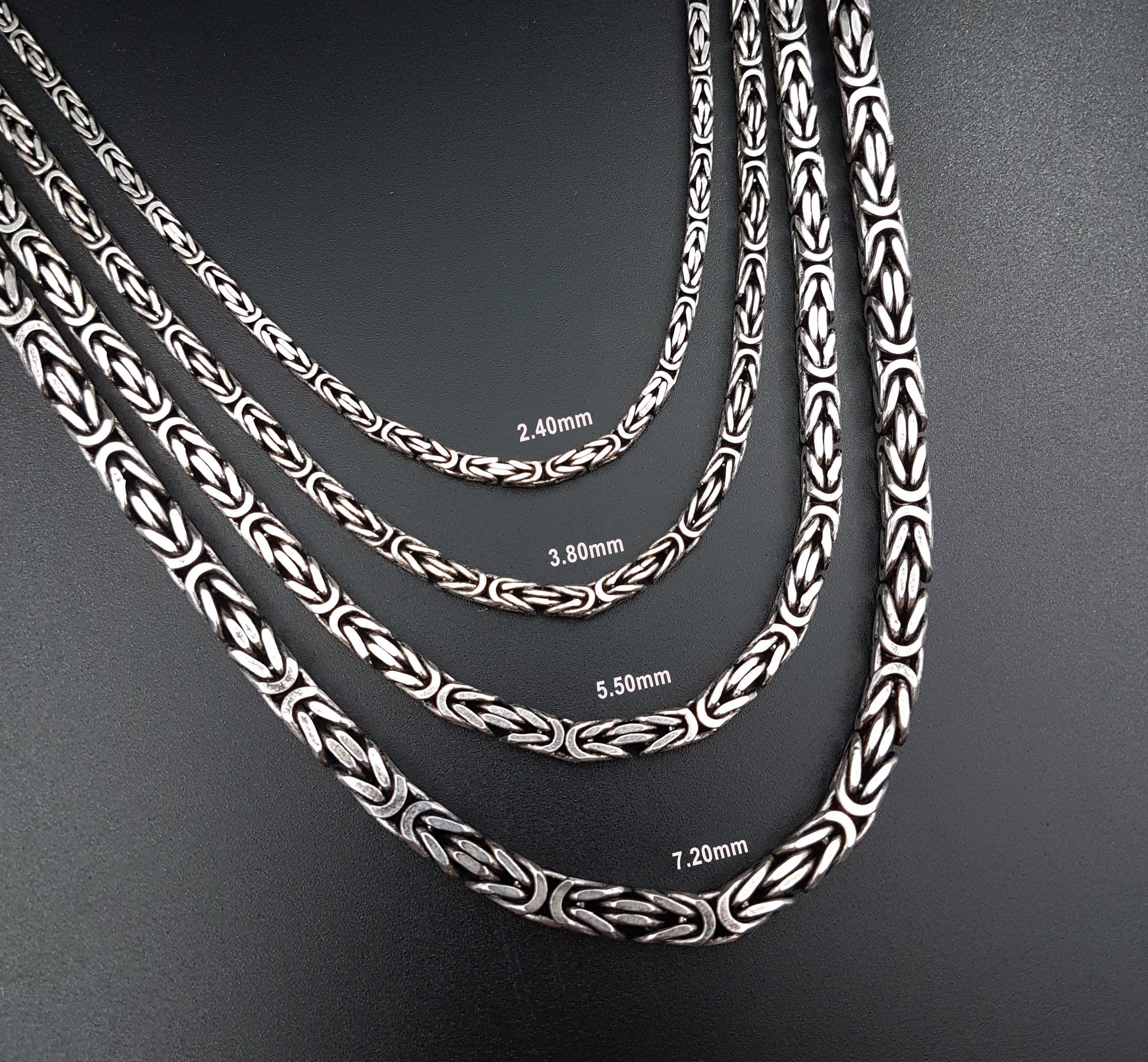 Viking Necklace - Oxidized Silver Square Byzantine Chain Necklace, 925 Sterling Silver Viking