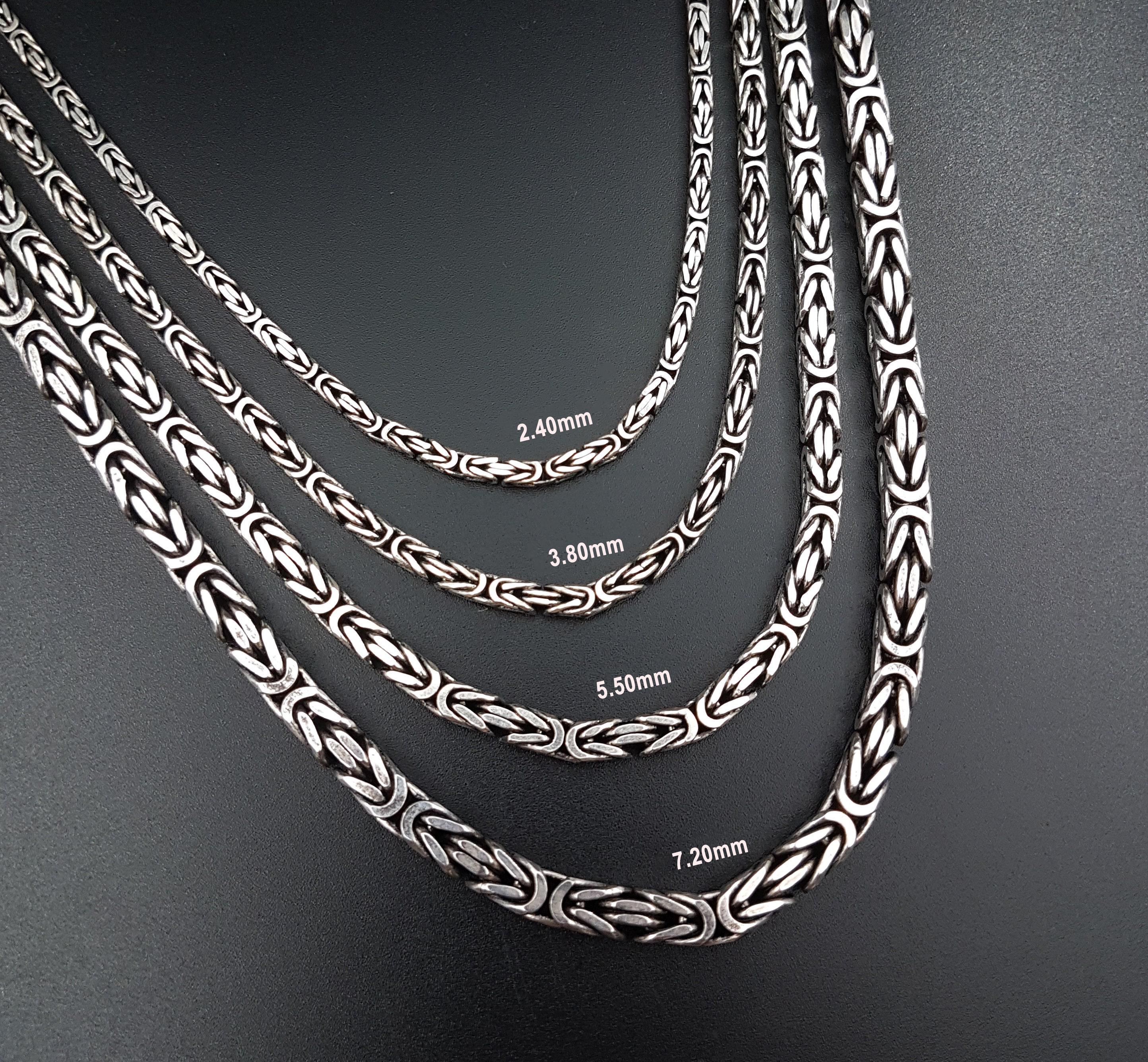 Viking Necklace - Oxidized Silver Square Byzantine Chain Necklace, 925 Sterling Silver Viking