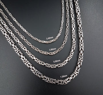 Viking Necklace - Oxidized Silver Square Byzantine Chain Necklace, 925 Sterling Silver Viking