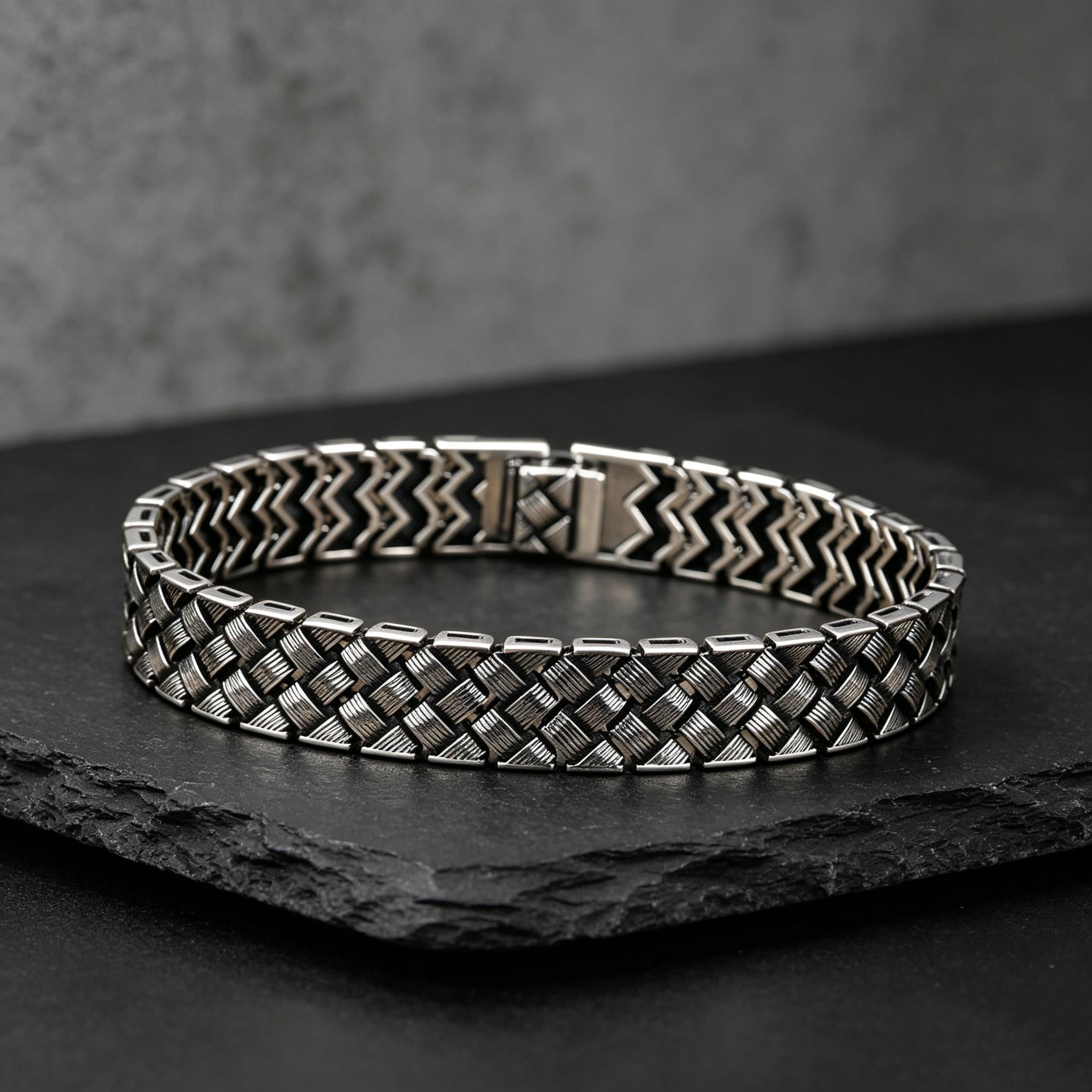 Viking Bracelet - 999 Sterling Silver Kazaziye Hand Braided Bracelet Men, Oxidized Woven Celtic