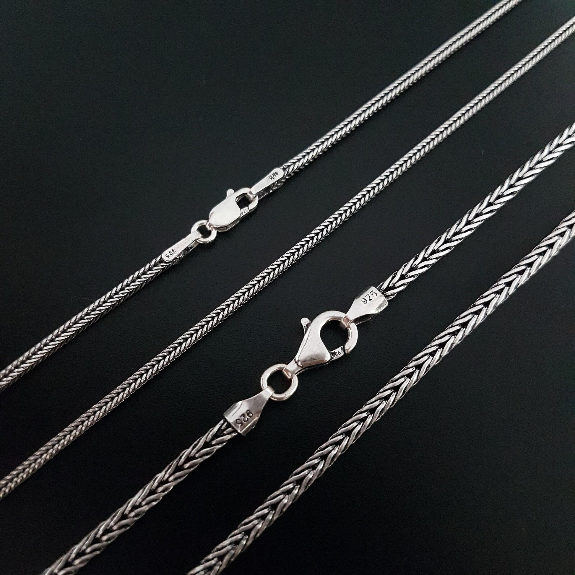 Viking Necklace - Oxidized Silver Square Byzantine Chain Necklace, 925 Sterling Silver Viking