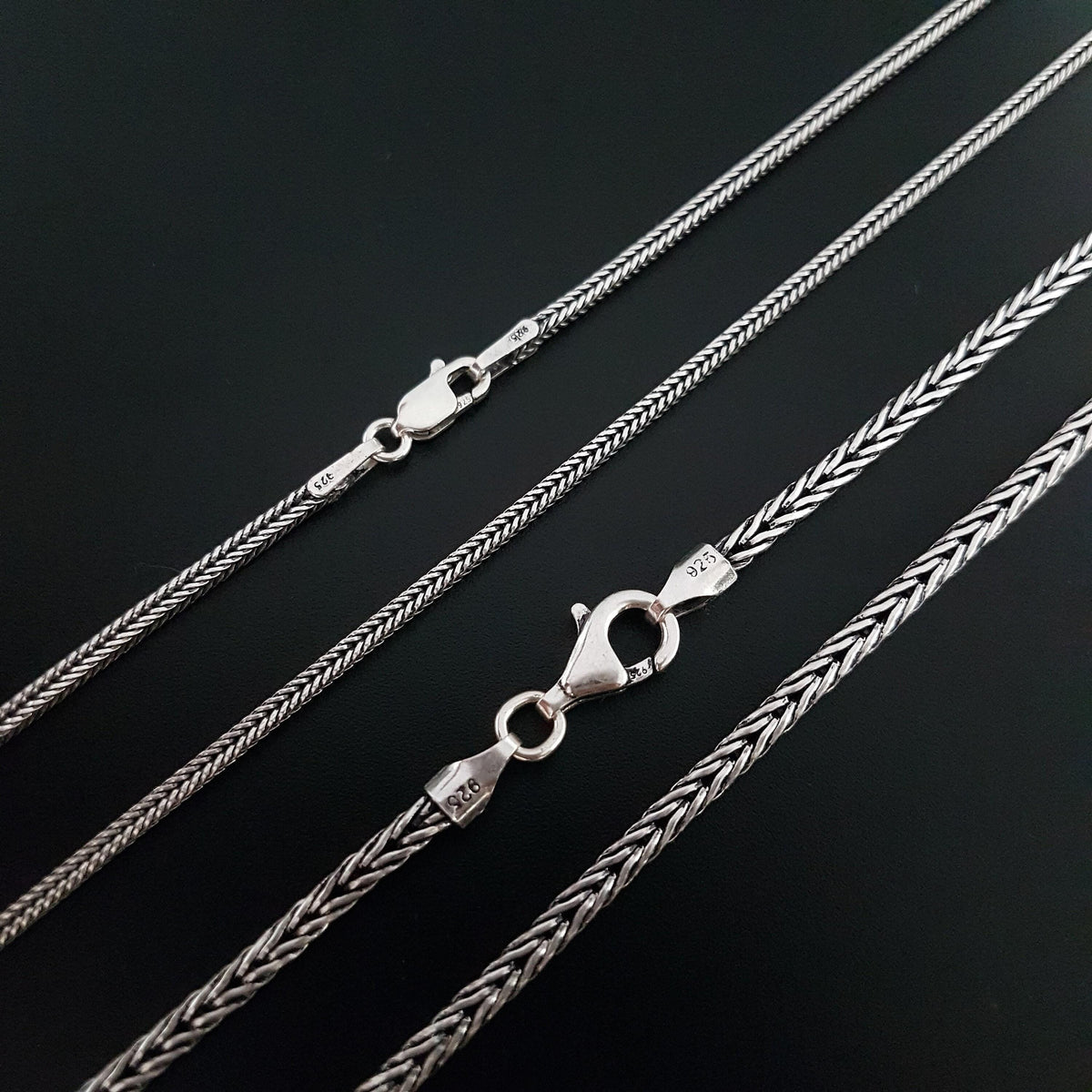 Viking Necklace - Oxidized Silver Square Byzantine Chain Necklace, 925 Sterling Silver Viking