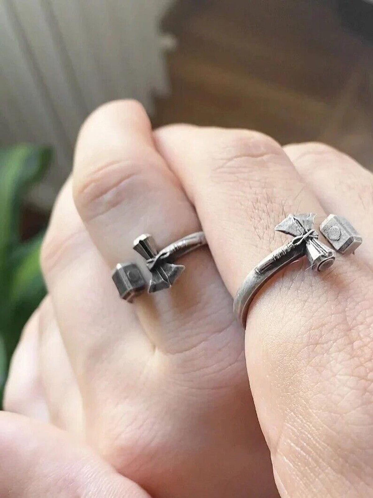 Viking Thor's Hammer Ring - Viking Thor Hammer Axe Ring, Norse Warrior Sterling Silver Jewelry