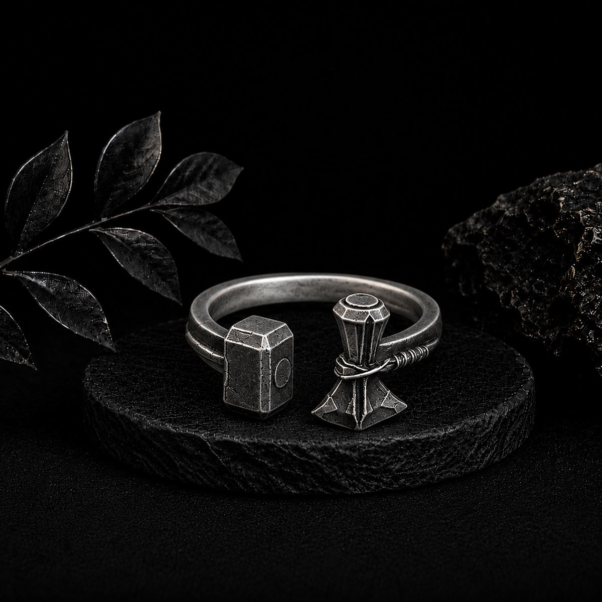 Viking Thor's Hammer Ring - Viking Thor Hammer Axe Ring, Norse Warrior Sterling Silver Jewelry