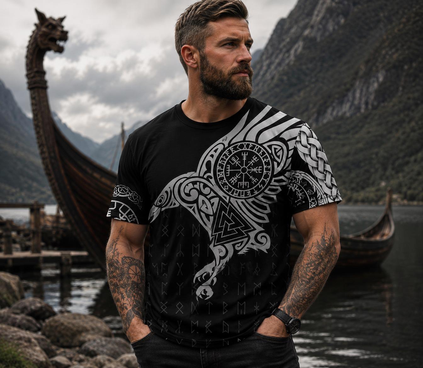 Viking Raven Hoodie - Unisex Viking Warrior Blood And Raven Sweatshirt Hoodie, Raven Viking Hoodie