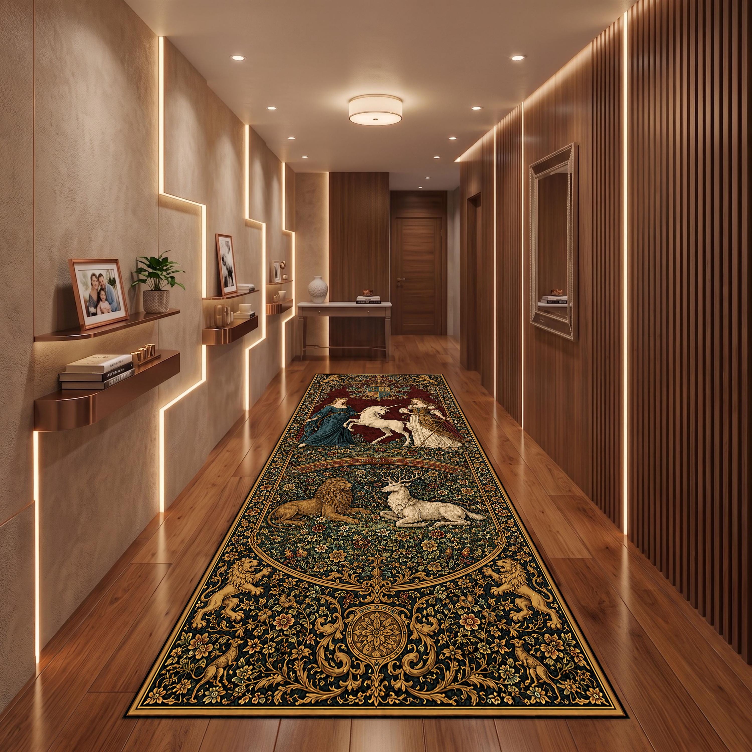 Viking Rune Rug - Viking Rune Runner Rug, Norse Longship Hallway Rug, Celtic Knot Nordic Decor