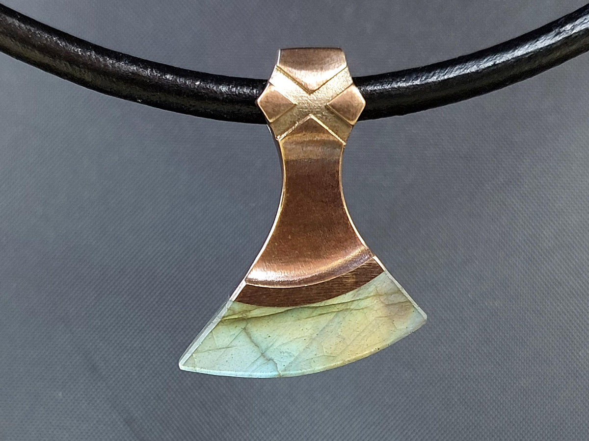 Viking Necklace - Labradorite Viking Axe Pendant, Norse Axe Necklace, Handmade Stone Amulet, Silver