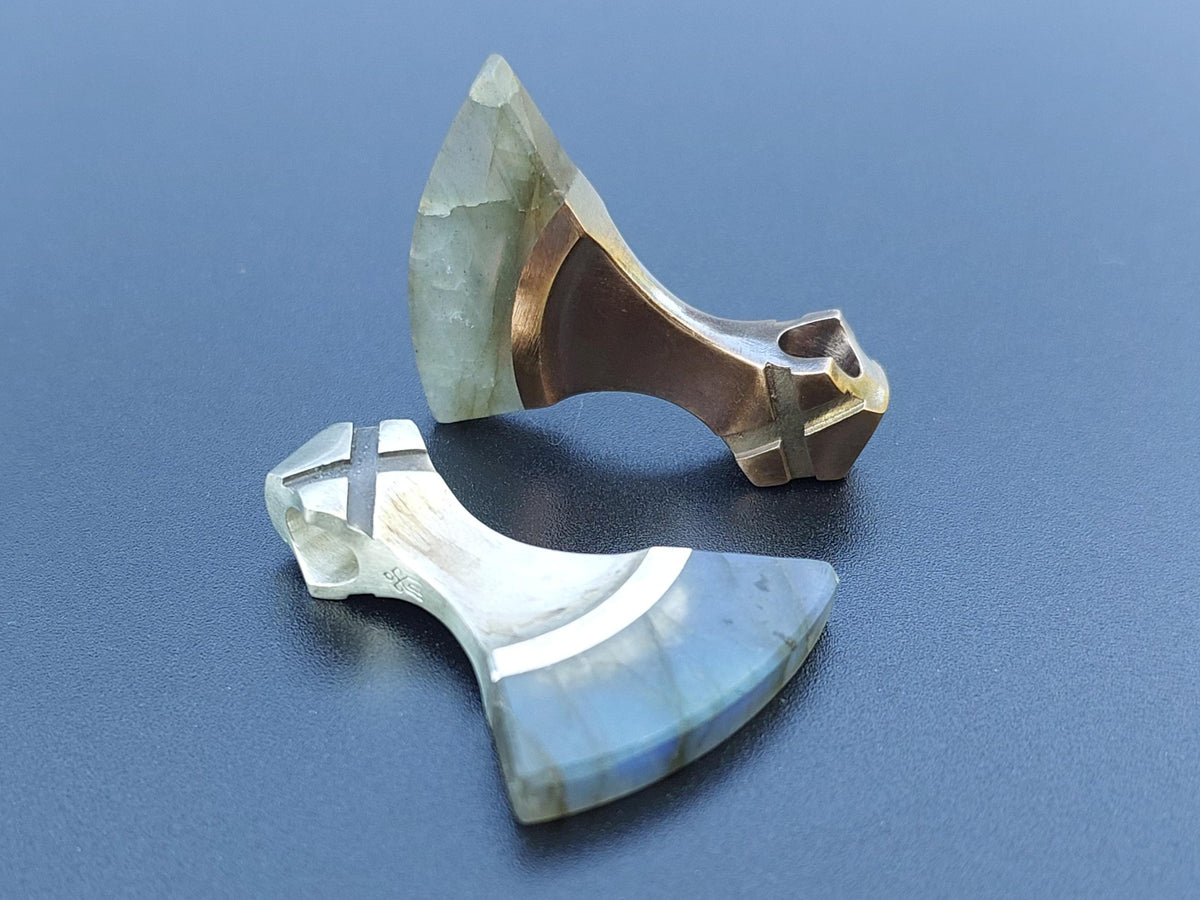 Viking Necklace - Labradorite Viking Axe Pendant, Norse Axe Necklace, Handmade Stone Amulet, Silver