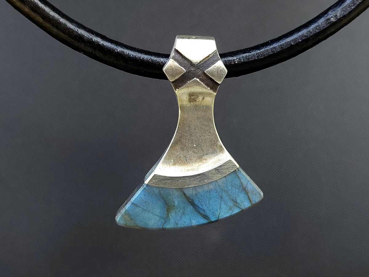 Viking Necklace - Labradorite Viking Axe Pendant, Norse Axe Necklace, Handmade Stone Amulet, Silver