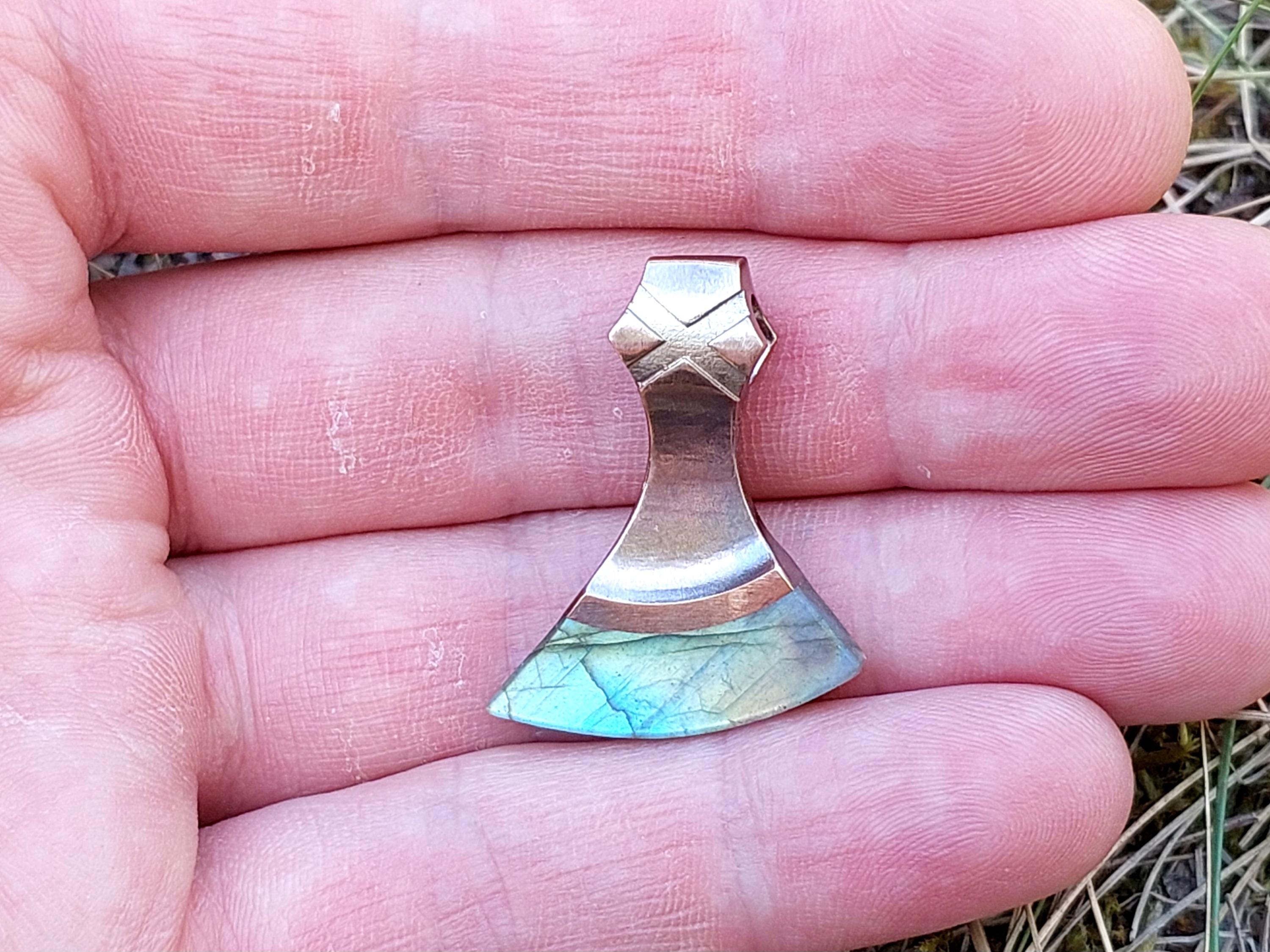 Viking Necklace - Labradorite Viking Axe Pendant, Norse Axe Necklace, Handmade Stone Amulet, Silver