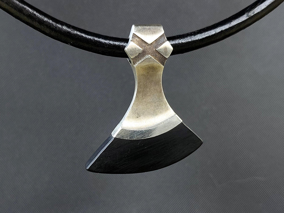 Viking Necklace - Labradorite Viking Axe Pendant, Norse Axe Necklace, Handmade Stone Amulet, Silver