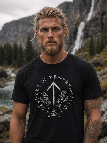 Viking Raven T-Shirt - Tiwaz Rune Viking Shirt, Norse Warrior T-Shirt, Viking Raven Tee, Nordic