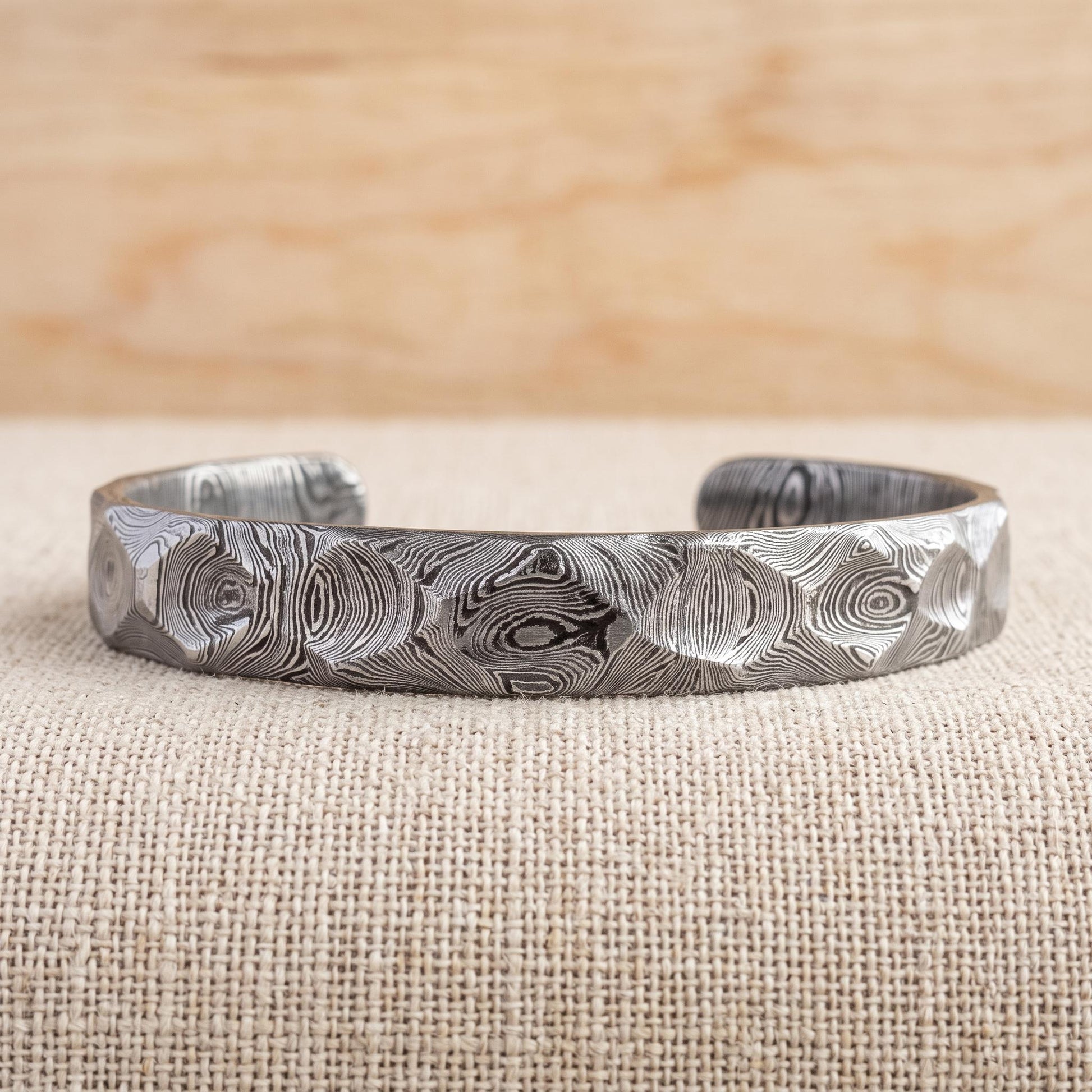 Viking Bracelet - Hand Forged Damascus Steel Cuff Bracelet with Copper Inlay Viking Bangle, Modern