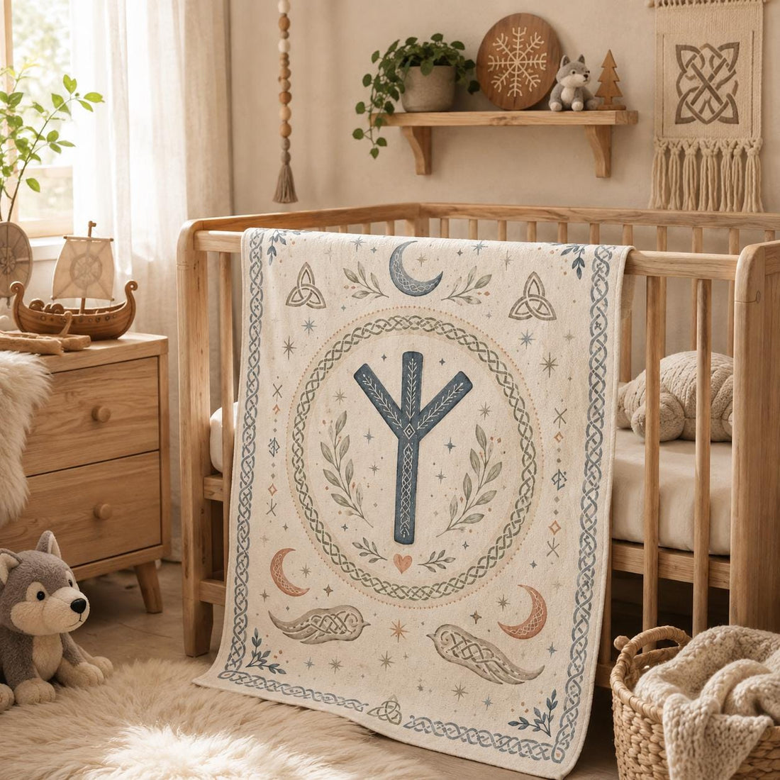 Viking Rune Blanket - Norse Protection Rune Baby Blanket, Viking Nursery Gift