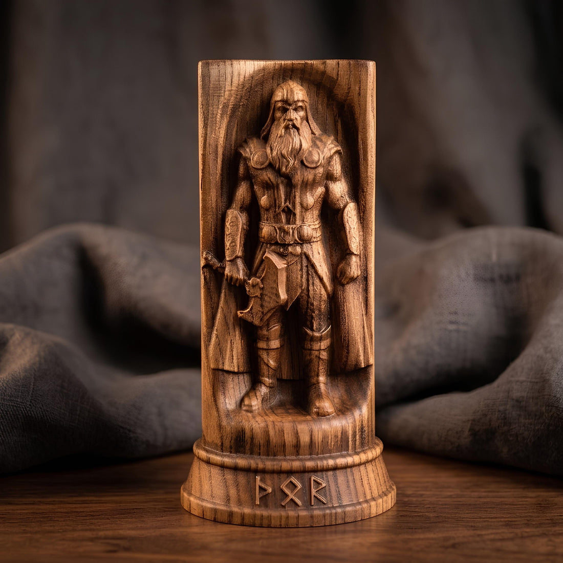Viking Thor's Hammer Home Decor - Thor Wooden Idol, Thunder God Figurine, Norse Pagan Altar Decor