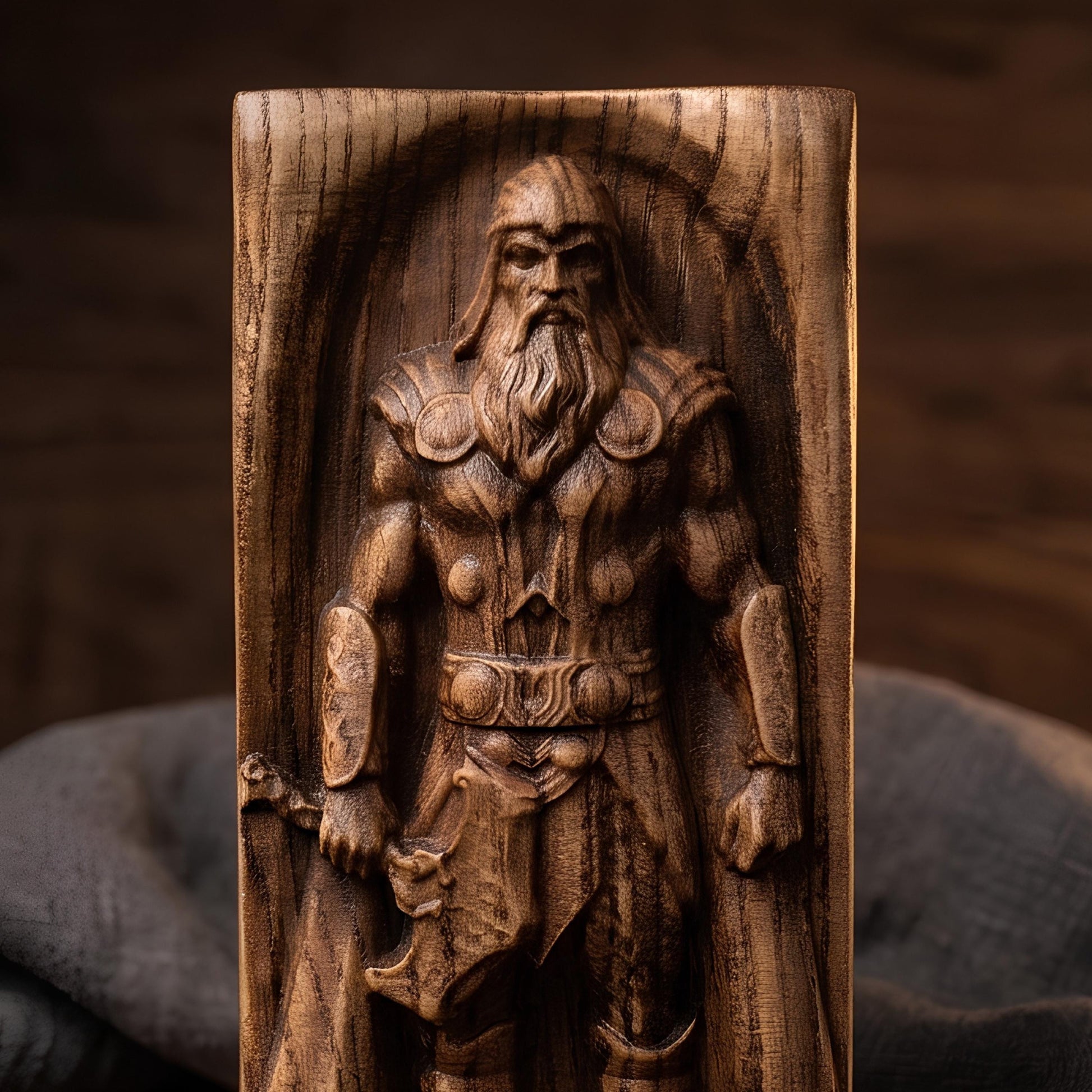 Viking Thor's Hammer Home Decor - Thor Wooden Idol, Thunder God Figurine, Norse Pagan Altar Decor