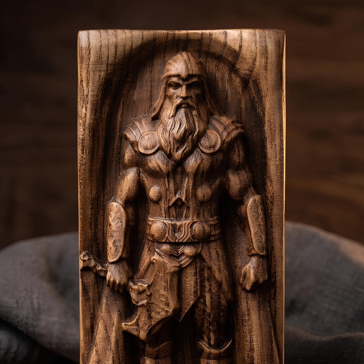 Viking Thor's Hammer Home Decor - Thor Wooden Idol, Thunder God Figurine, Norse Pagan Altar Decor