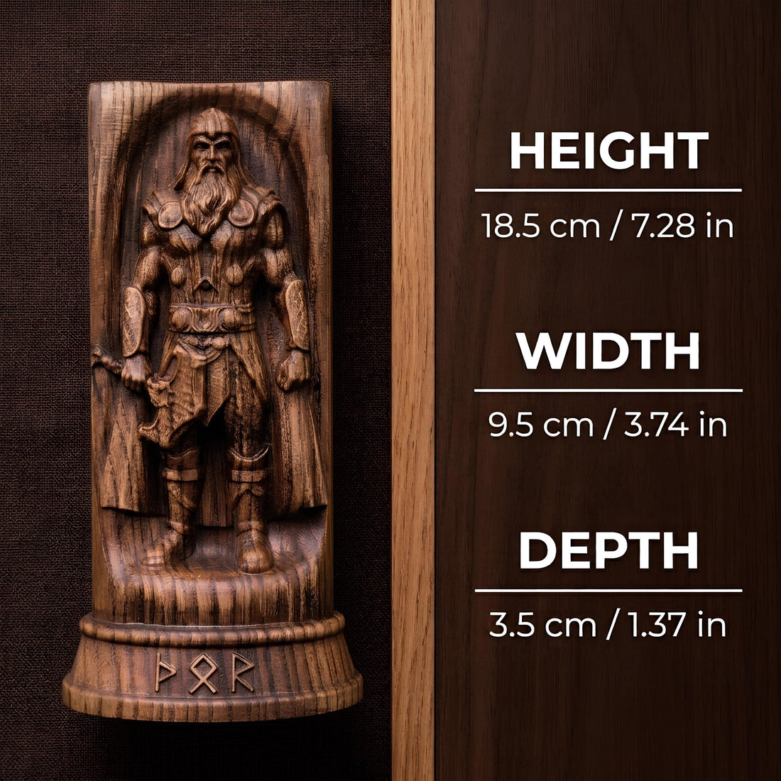 Viking Thor's Hammer Home Decor - Thor Wooden Idol, Thunder God Figurine, Norse Pagan Altar Decor