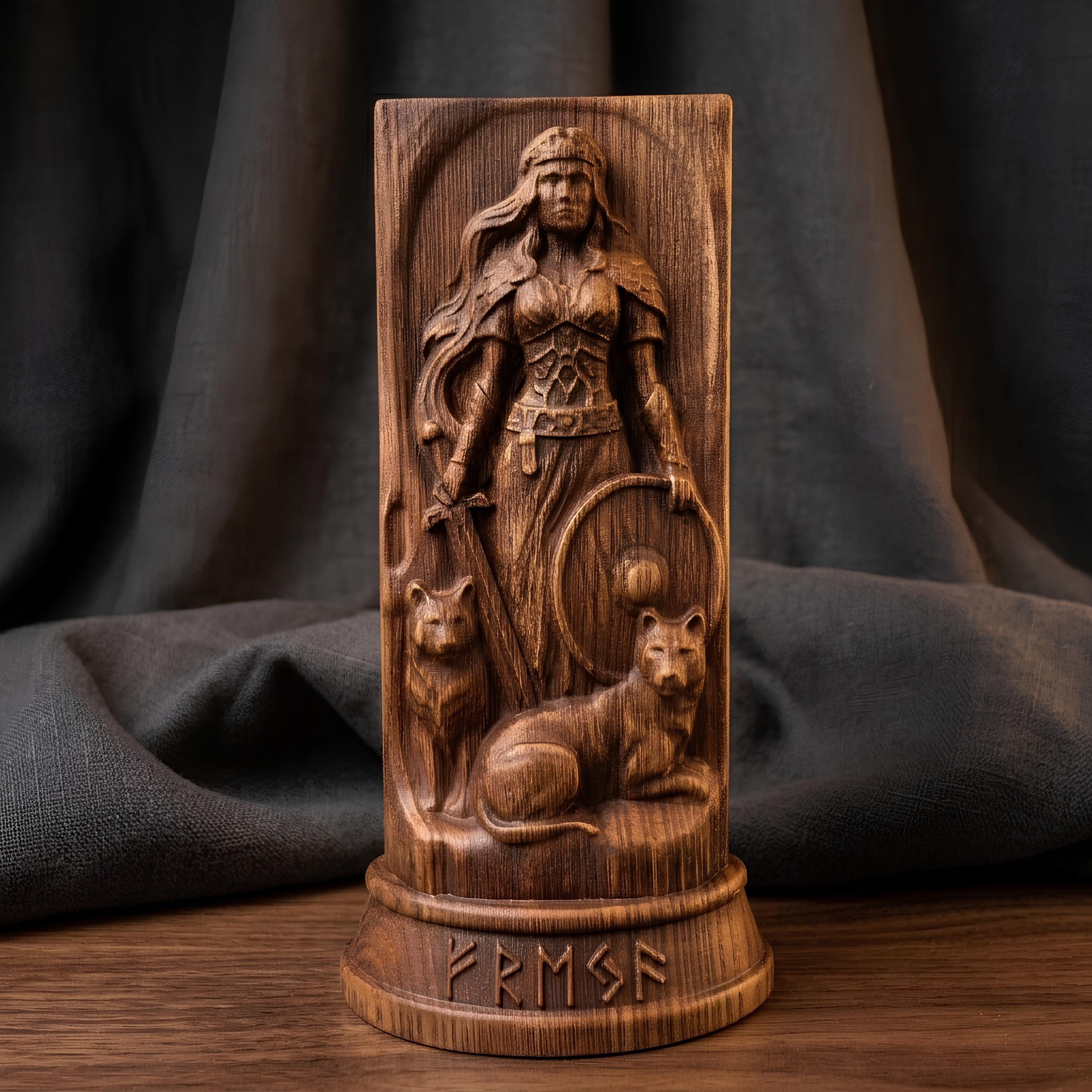 Viking Thor's Hammer Home Decor - Thor Wooden Idol, Thunder God Figurine, Norse Pagan Altar Decor