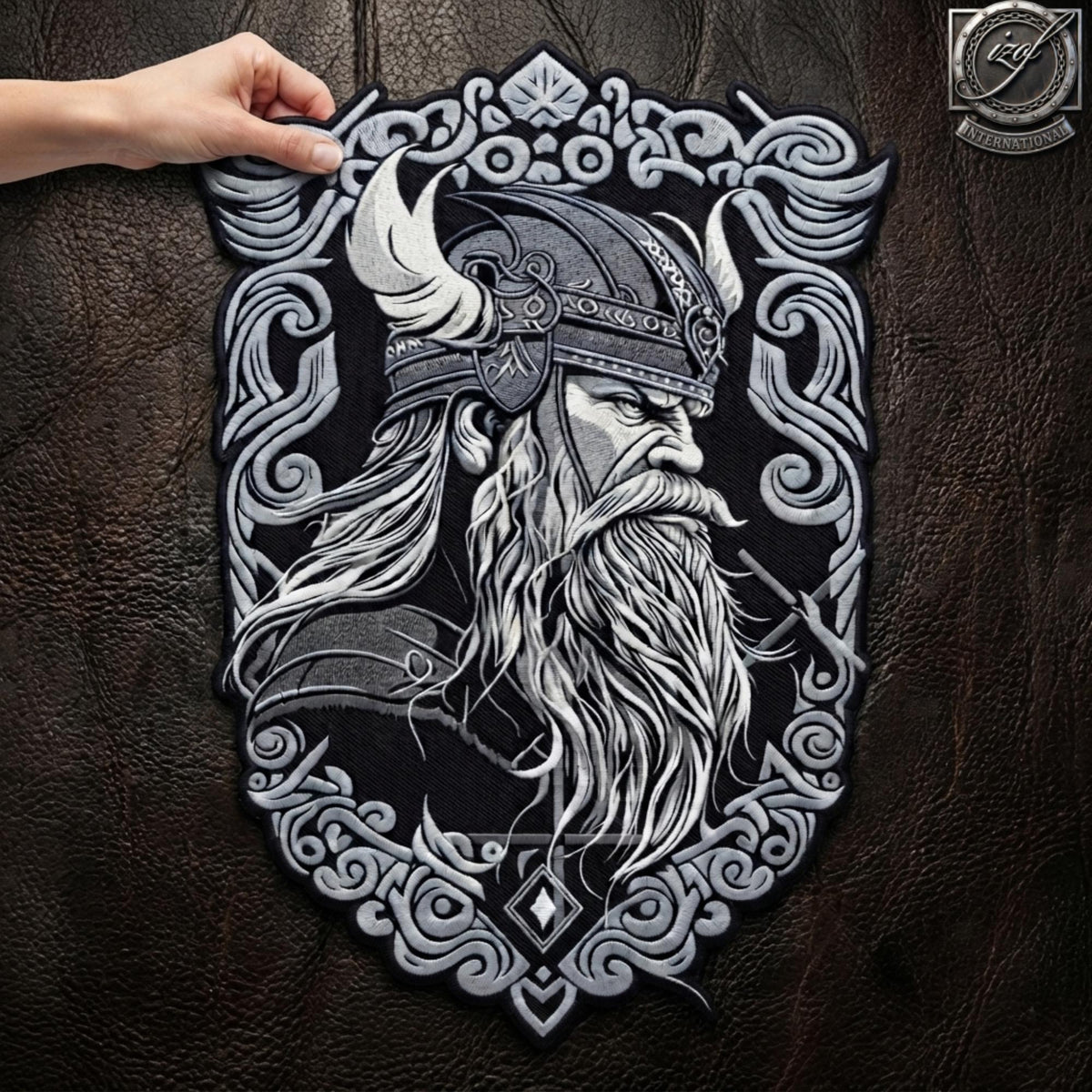 Viking Jacket - Viking Warrior Embroidered Patch, Norse Helmet Back Applique, Gold Black Gothic