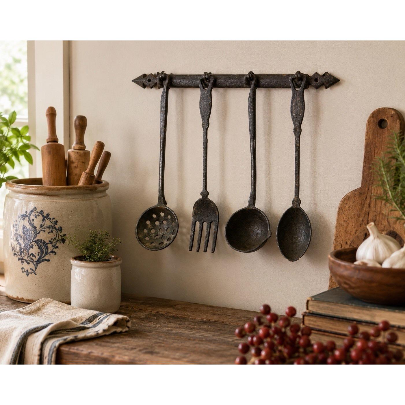 Viking Leather Accessory - Hand Forged Viking Cutlery Set – High Carbon Steel Medieval Utensils Set